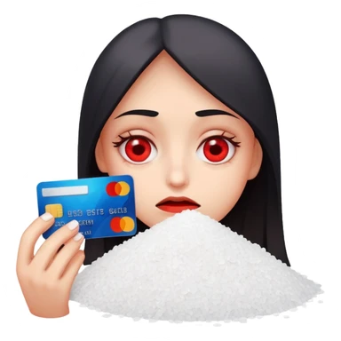 Tired red eyes holding crédito card with a pile of Salt  sticker