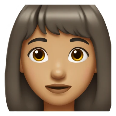 Girl that has medium dark brown hair with bangs and has birthmark in upper right of her mouth and has blush sticker