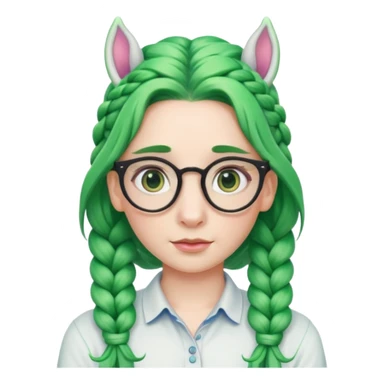 braided unicorn wiith big visible braids looking into the camera spectacled green hair sticker