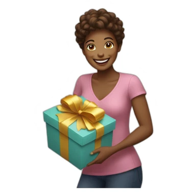 happy woman opening gift love sticker