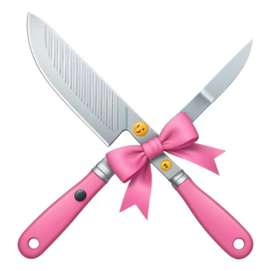 Kitchen knife with a pink bow tied around the handle, emoji style, simple, flat vector, white background, only one object sticker