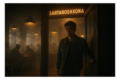 Sartaroshxonaga kirib kelayotgan bola 18-19 yoshlarda u eshikni ochayapti rakurs ichkaridan g'ira shira  sticker