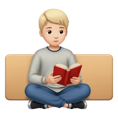 Boy  sitting at school reading with his back to the camera sticker