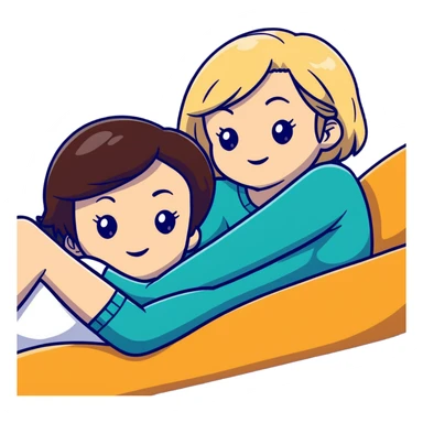 Short haired brunette woman laying on the lap of a long blonde haired woman sticker