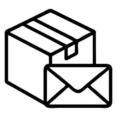 a box and an envelope together, outlined icon style sticker