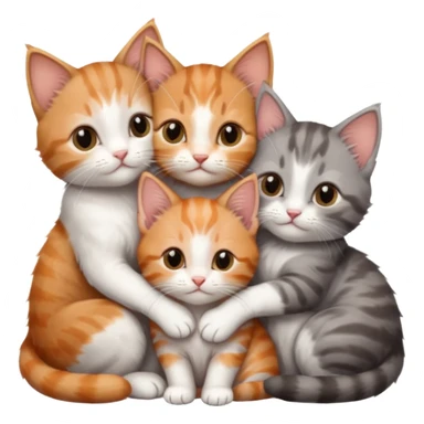 3 tiny kittens cuddling together all different colours, the first one is grey and white, the second is ginger and white and the third is brown tabby and white sticker