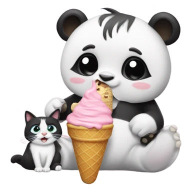Panda eating ice cream with a cat by it’s side sticker