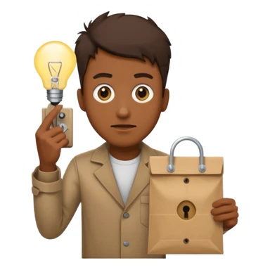 guy with a paper bag with eye holes on his head holding a light switch sticker