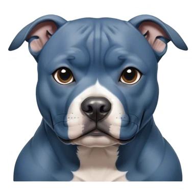 Cinematic Noble Blue Staffordshire Bull Terrier Portrait Emoji, Poised and regal, with a compact, muscular build and a sleek, well-groomed blue Fur, deep-set soulful dark eyes, Simplified yet sharp and sophisticated features, highly detailed, glowing with a soft, dignified glow, high shine, intelligent and loyal, stylized with an air of strength, focused and attentive, soft glowing outline, capturing the essence of a watchful and confident guardian, so majestic it feels as though it could stride out of the screen with effortless authority! sticker