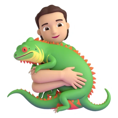 person hugging an iguana sticker