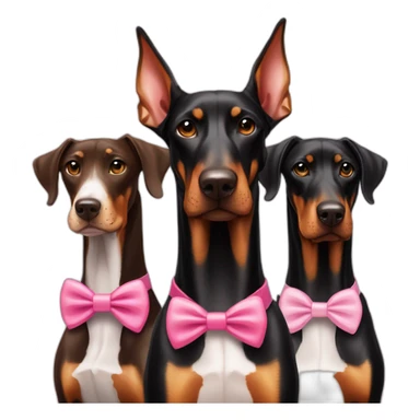 doberman-with-a-pink-bow-tie,-next-to-a-white-and-a-brown-dobermans sticker