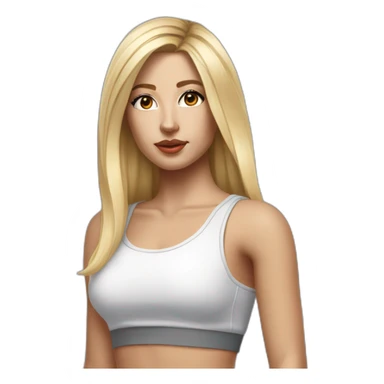 hyperrealist caucasian long blonde hair brown eyes woman sexy white crop tank top gray tight mini skirt sticker