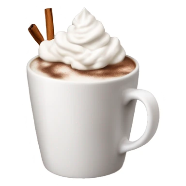 white mug of hot chocolate with whipped cream and cinnamon sticker