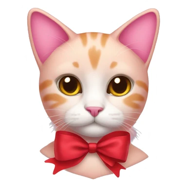 Pink cat with a red Christmas bow sticker