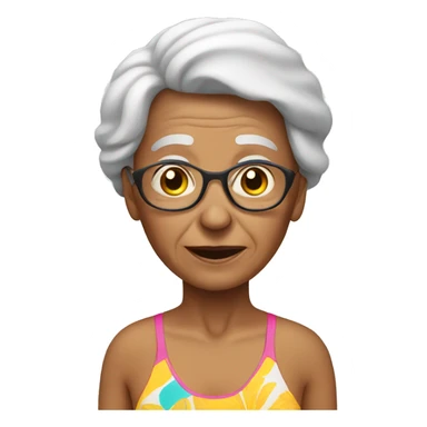 Old woman with a swim suit sticker