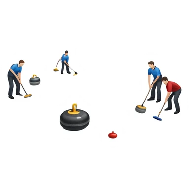 An icon showing a curling match on an indoor ice stadium, with a polished curling stone gliding toward the target and players sweeping. Spectators watch from stands, and flags hang above the rink. Transparent background highlights strategy and focus in the sport of curling. sticker