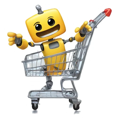 robot having fun inside a shopping cart sticker