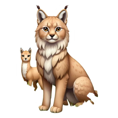 Collage of exotic animals: a lynx with striking eyes, and a fluffy alpaca standing in a lush meadow. The lynx gazes intently while the alpaca looks calm and curious. Surrounded by vibrant plants and flowers. Transparent background for a lively, colorful scene. sticker