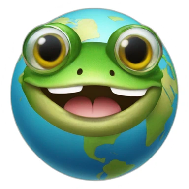 planet Earth with a cartoon smiling frog face with sunglasses sticker