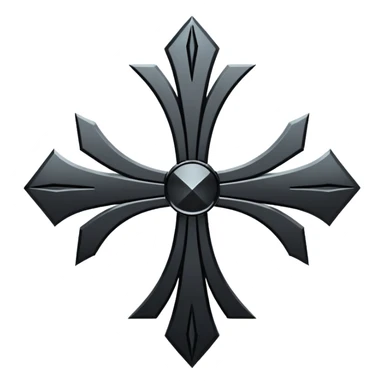 Emoji, dark futuristic cross, symmetrical geometric shape, black metal, gothic cyber aesthetic, minimal flat design, sharp edges, centered, transparent background do not use any other colors but metal and black sticker