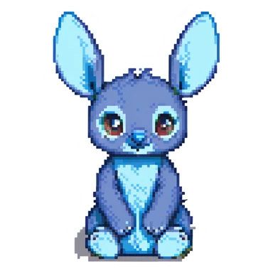 Stitch from Lilo & Stitch, pixel art style, sitting, big ears, playful look sticker