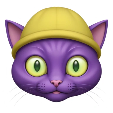 dark purple alien cat with no fur and yellow hat and big green eyes sticker