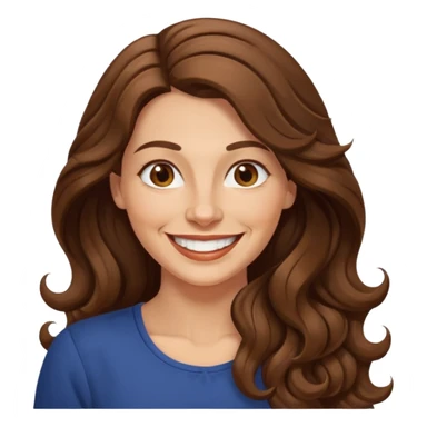 40 yr croatian woman, long wavy brown hair, big smile, side part, 
 sticker