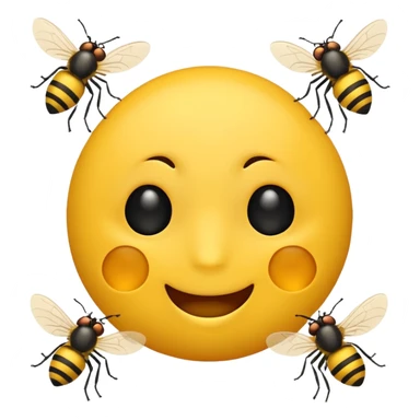 😊🥺 these emojis but with flies around it and its happy yellow face emoji black eyes sticker
