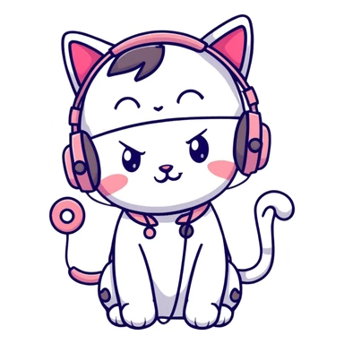 Cute anime style Japanese girl wearing colorful cat ear headphones sticker