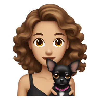 Pretty woman with brown wavy hair holding a black chihuahua  sticker