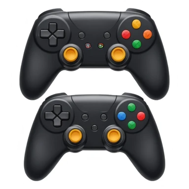 Create a modern, high-quality emoji featuring two gaming controllers to represent multiplayer gaming. The controllers should be slightly angled toward each other to show cooperation and competition.  sticker