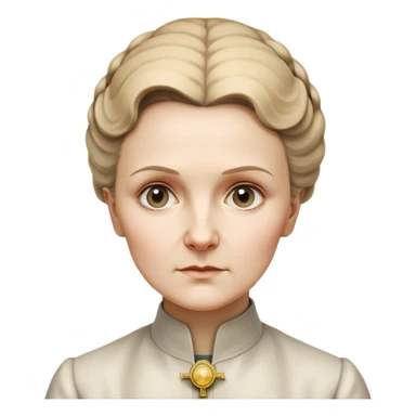 Cinematic Realistic Marie Curie Portrait Emoji, depicted as a pioneering scientist with a determined gaze in period attire, rendered with detailed textures and soft intellectual lighting that captures her groundbreaking legacy. sticker