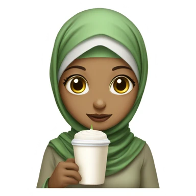 cute hijabi girl with big eyes and with matcha latte in her hands sticker