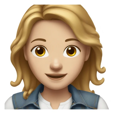 White girl with medium length light brown hair in denim jeans and white shirt smiles sticker