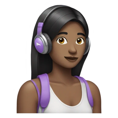 20 year old with long straight black hair wearing lavender headphones sticker