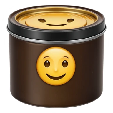 small round metal tin, slightly opened to reveal glossy dark wax inside black or brown, smooth reflective surface with soft circular swirls, low profile tin with subtle metallic sheen, no brush cloth or shoes, apple emoji style, soft lighting, subtle shadows, transparent background, emoji scale sticker