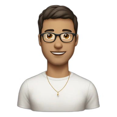 guy with clear glasses and earring in left ear, dark eyes, short brown hair with a fringe, large lips sticker