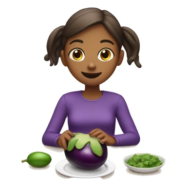 Girl eating eggplant sticker