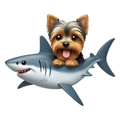 Yorkie eating a shark sticker