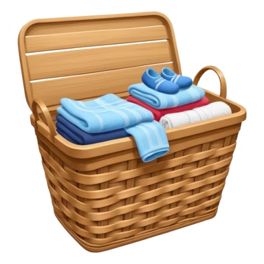 wicker laundry basket with socks and towels inside sticker