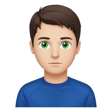 male , blue/green eyes , pale skin , brunette hair , dark blue sweatshirt sticker