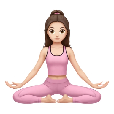 white brunette girl long hair with hazel eyes in light pink workout clothes doing the middle splits sticker