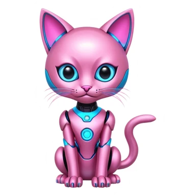 Robot kitten with pink and neon blue eyes and neon dress sticker