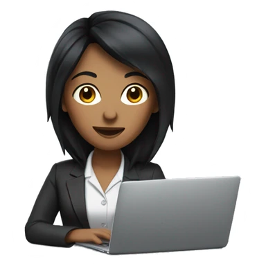 office women with black hair in front of laptop sticker