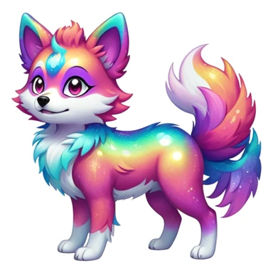 Vibrant multicolored Falvie-Fionbri-creature-sparkle-dog-fursona, full body sticker