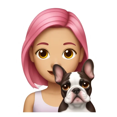  girl with pink hair holding a brown and white french bulldog  sticker