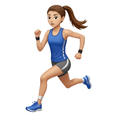 running woman with long brown hair in ponytail, light skin, hazel eyes. sticker