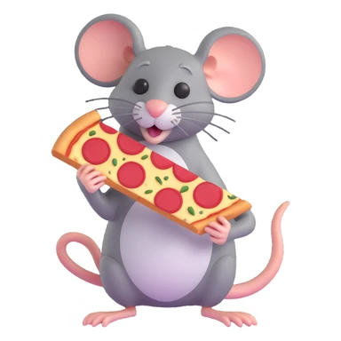 happy grey rat with a slice of pepperoni pizza sticker