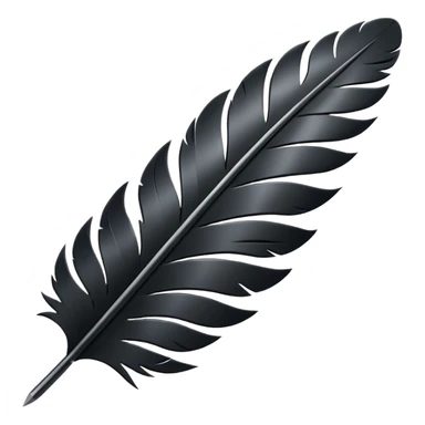 Emoji style, gothic feather made of layered black metal plates, sharp clean silhouette, industrial futuristic design, subtle metal texture, no glow, no neon, flat minimalist emoji, centered, transparent background sticker