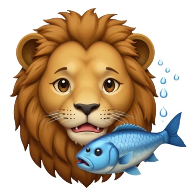  A lion eating a fish, feeling sad, cry, portrait, bust up sticker